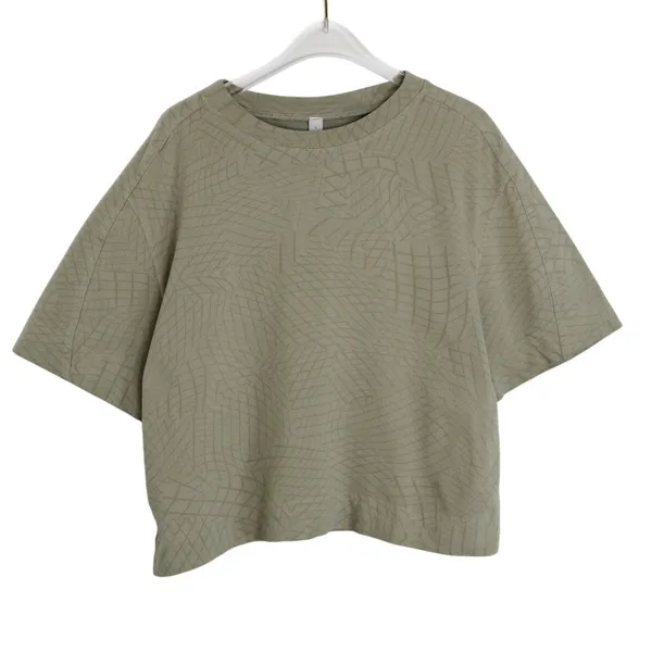 Lululemon Heavyweight Cotton T-Shirt Gradiating Grid Raw Linen Multi Size 8 - Image 6