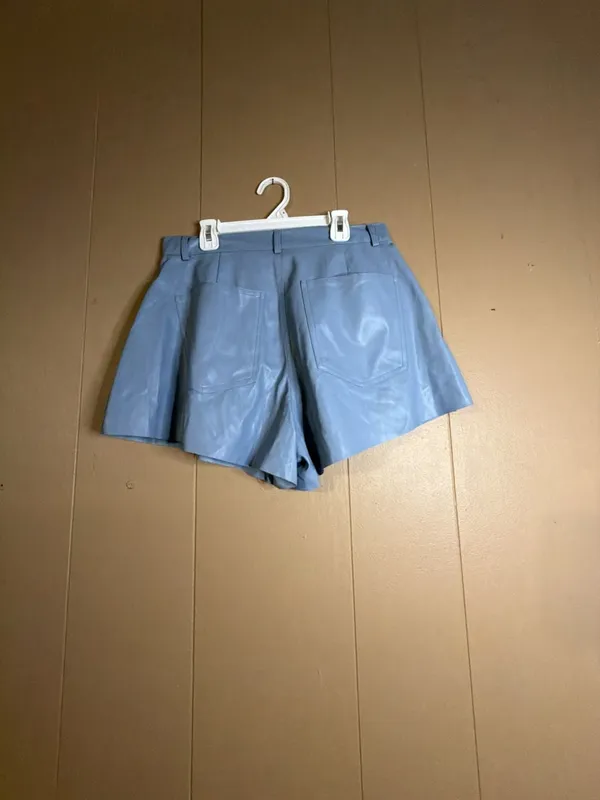 WeWoreWhat High-Rise Flare Faux Leather Shorts in Light Blue - Image 2
