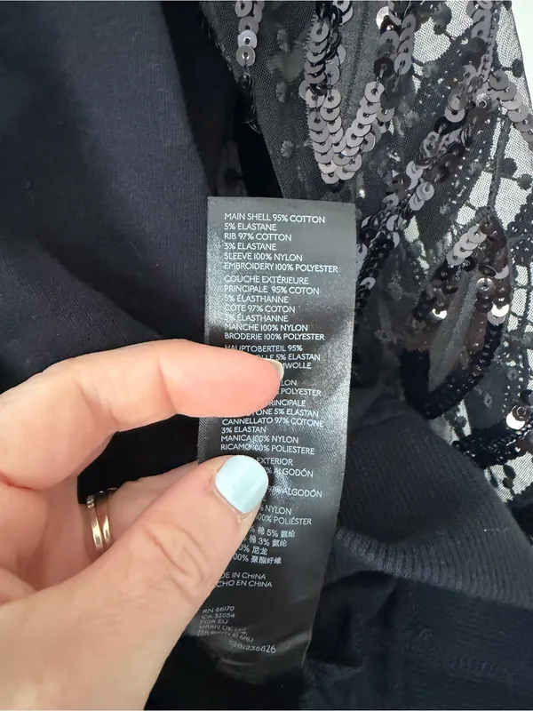 Anthropologie Maeve Black Tasha Lace Sequin Wide Sleeved Crewneck Sweatshirt S - Image 4
