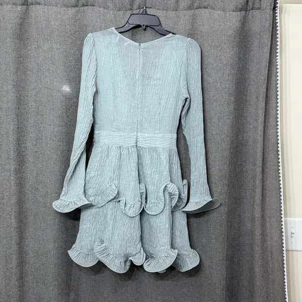 Aura Greta Tiered Ruffle‎ Chiffon Dress Olive Size Large - Image 5