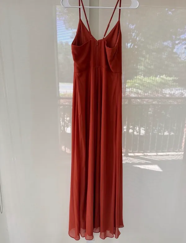 Birdy Grey Theresa Dress Chiffon Auburn Spaghetti Strap Ruffle Slit Maxi Dress - Image 5