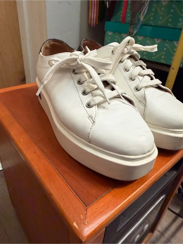 Paolo Women’s White Platform Sneakers - Chunky Casual Lace-Up Shoes. Size: 7.5 - Image 3
