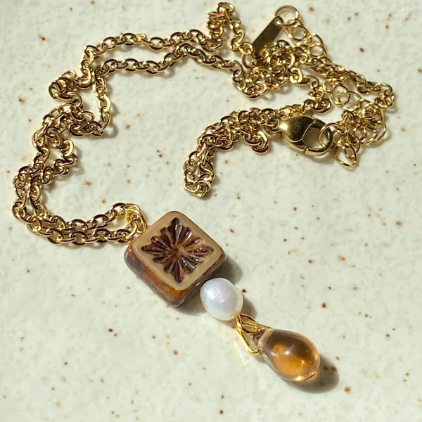 Handmade unique quality Czech glass beads & freshwater pearl necklace🌿✨ - Image 5