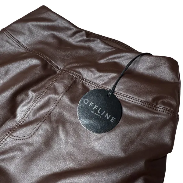 Offline By Aerie Real Luxe Faux Leather Hi Rise Leggings Size Medium Brown Chic - Image 5