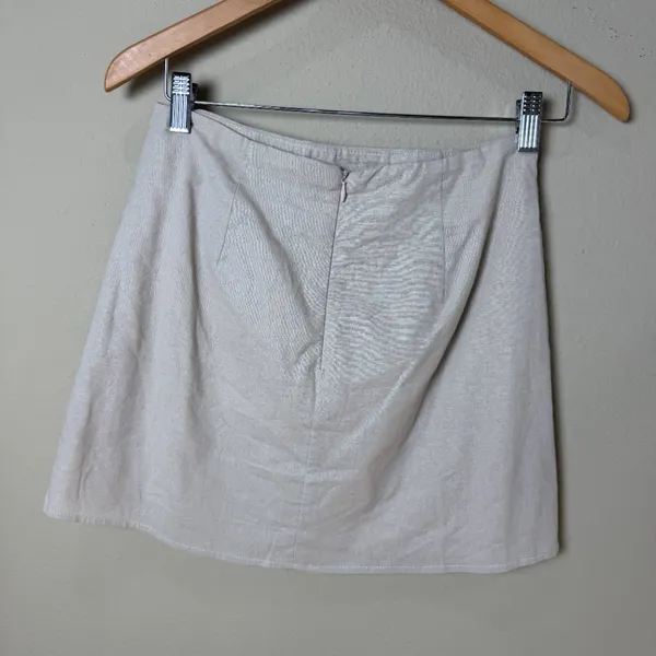 PRINCESS POLLY New Cariss Linen Blend Mini Skirt Beige Tan Size 4 - Image 6