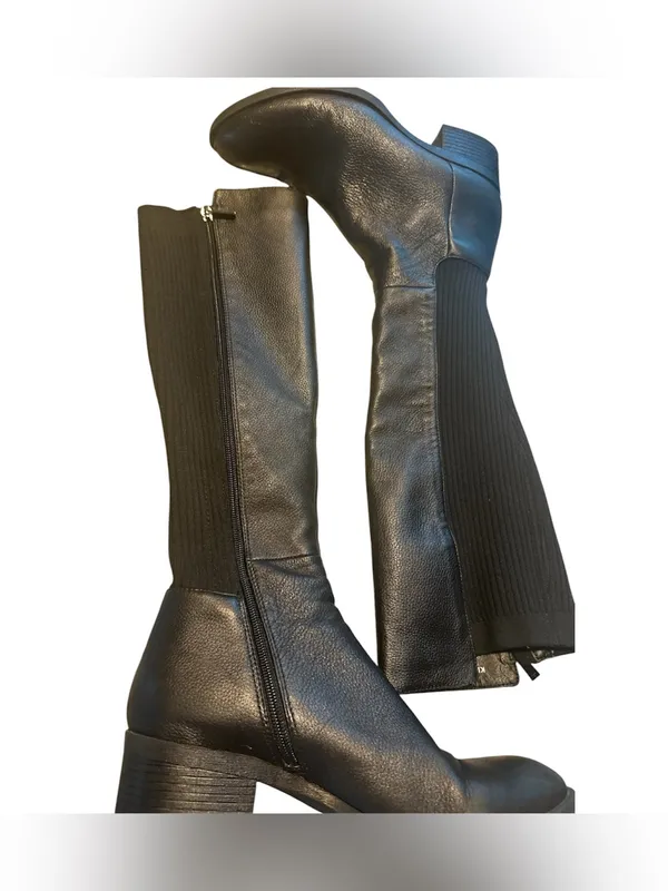 Kenneth Cole Black Knee High Stretchy Ribbed Back Boots - Image 2