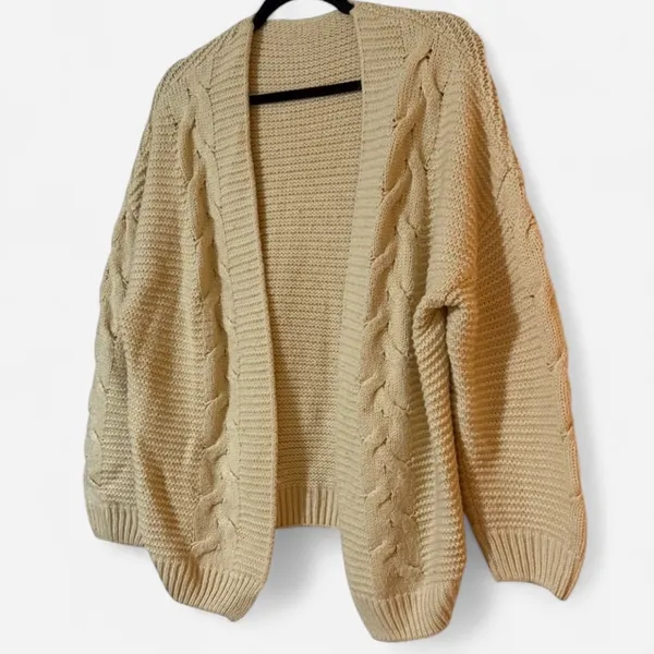 Cozy Cream Cable Knit Sweater Size L - Image 4