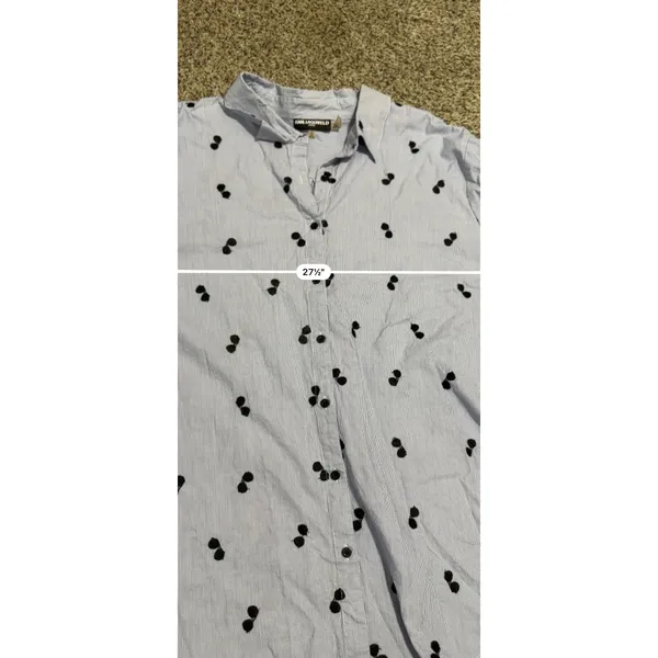 Karl Lagerfeld Paris Women 2X Blue Pinstripe Sunglasses Embroidered Cotton Shirt - Image 6