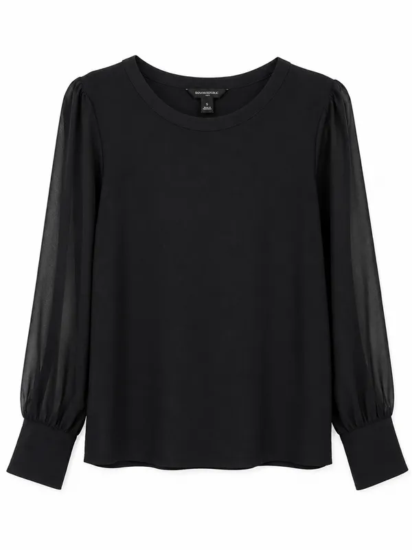 Banana Republic Black Sheer Sleeve Blouse Women’s Small Long Sleeve Top - Image 3