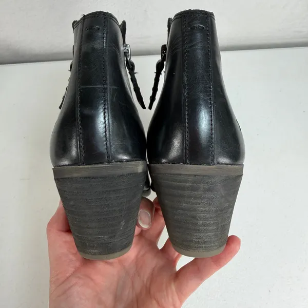 Frye 8.5 Judith Double Zip Ankle Boot Leather Block Heel Pointed Toe Black Boho - Image 10