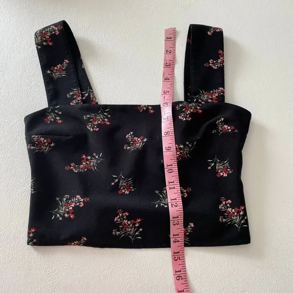 Abercrombie & Fitch Floral Crop Top Black Red Sleeveless Smocked Back Bralette S - Image 5