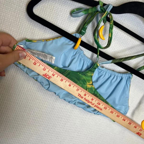 Farm Rio Praia Banana Palm Print Bikini Top Blue Green Large Charm Ties - Image 5