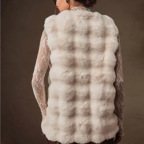 Elegant New off White Faux Fur vest Women - Image 3