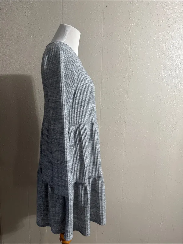 American Eagle Outfitters Heather Gray Ribbed Tiered Dress - Image 3