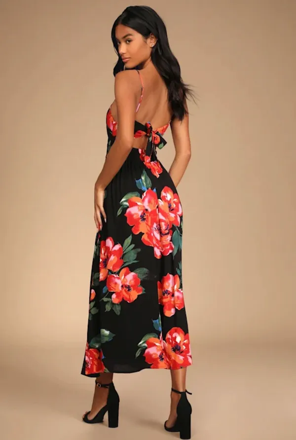 Lulus Tropical Blooms Black Floral Tie-Back Cutout Maxi Dress | NWT - Image 2