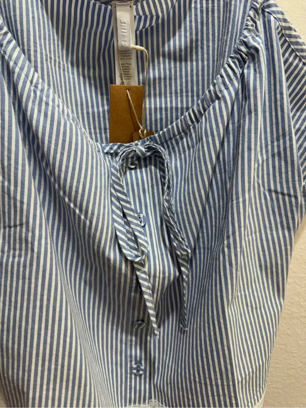 SKIMS NWT Crop Poplin Sleep Camisole In‎ Cadet Stripe Blue Size XL MSRP $44 - Image 10