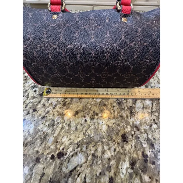 Nanette Lepore Brown and Red Barrel Handbag Heart Shape Cherry Accents - Image 10