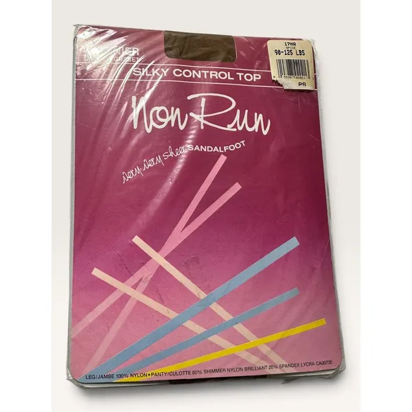 2pk Vintage Non Run Sheer Sandalfoot Pantyhose Silky Control Top Spice Size A - Image 2