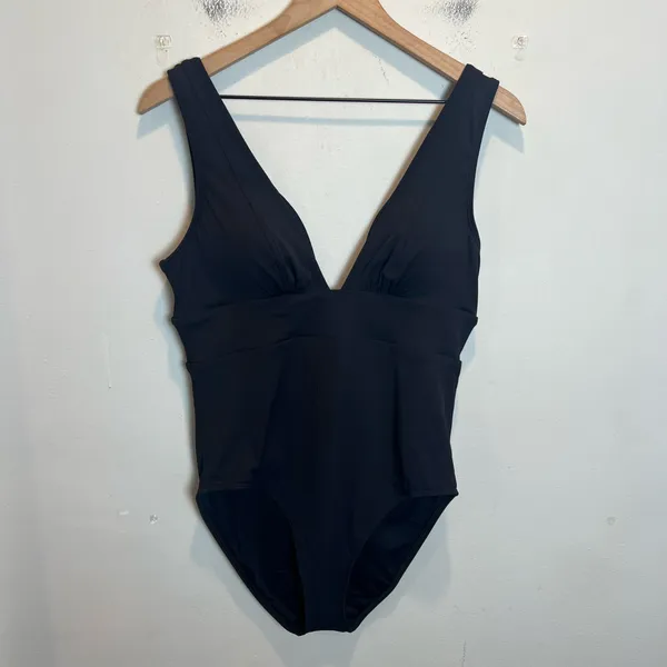 NWT QUINCE- Italian Plunge One-Piece Swimsuit Black Size XL - Image 2