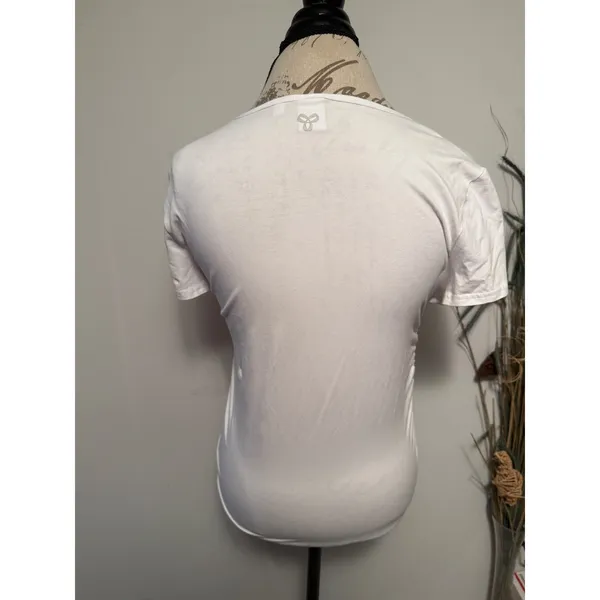 Tna Womens White Ruched Side Short Sleeve Tee‎ Shirt Size L - Image 2