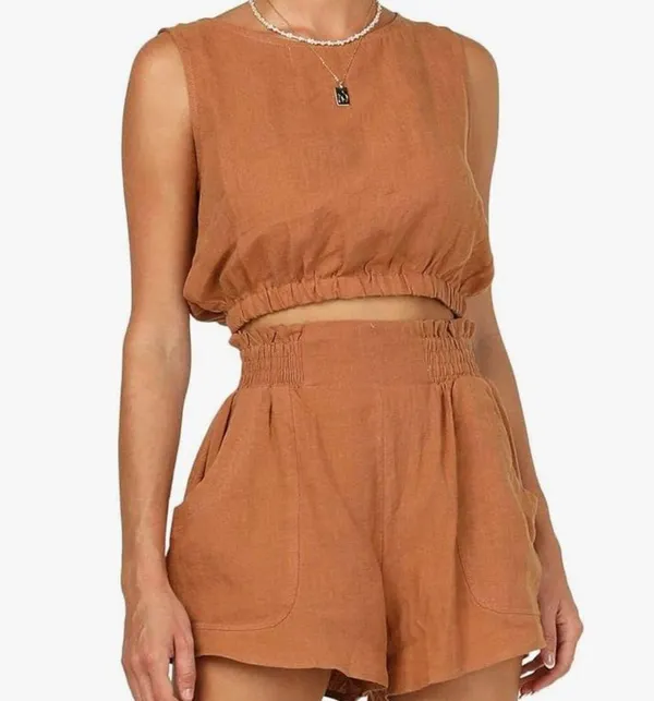 Trendy Queen 2 Piece Short Sets Sleeveless Lounge High Waisted orange XL - Image 12