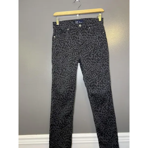 Gap 90s Straight Jeans Womens 4 Short Gray Leopard High Rise Stretch Denim Pants - Image 2