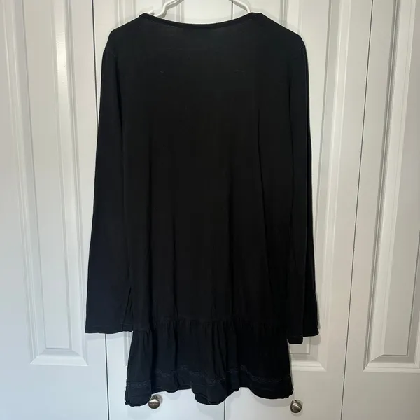Y2K Black Peasant Top Tunic Henley Lace Trim XL Babydoll Gothic Bella Swan Elena - Image 6