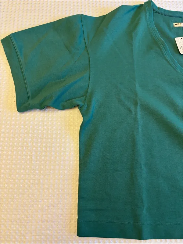 NEW! We the Free People TELL ME WHY TEE Green V-Neck Relaxed Boxy Pullover M - Image 8