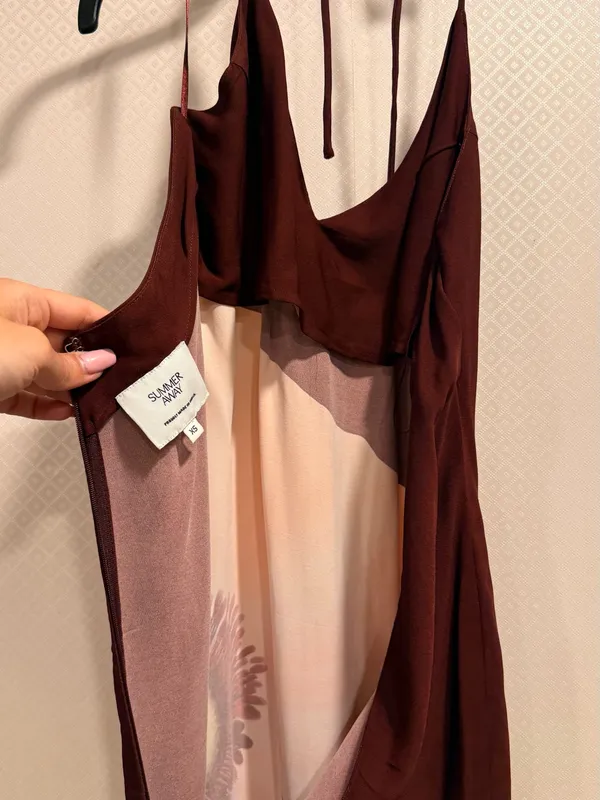 Anthropologie Astoria Halter Midi Slip Dress with Large Floral Print in Burgundy - Image 9