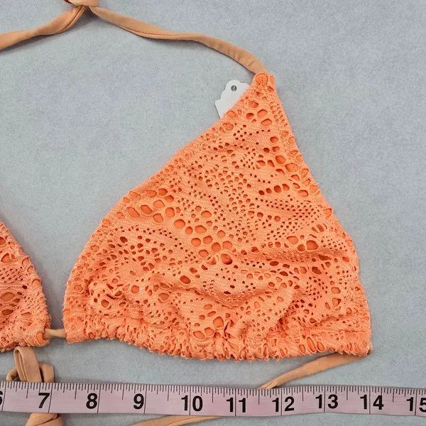 Orange‎ Lace Crochet Eyelet Tie Sports Bra Bikini Bralette Swim Top S Small - Image 5