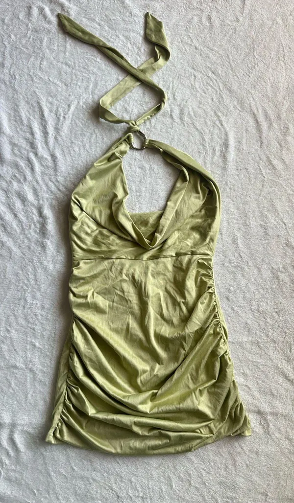 Peppermayo Exclusive - Samara Halterneck Mini Dress - Sage - Image 4