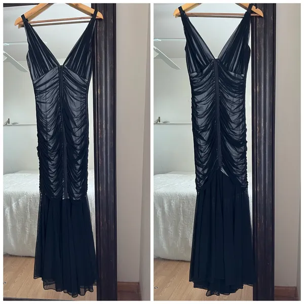 Vintage Tadashi Black Mermaid Mesh Gown Full Length Dress Evening XS formal - Image 4