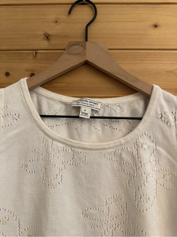 St John Small Butterfly Sequin Knit Tank Crop Top Coquette Dainty Preppy Summer - Image 2