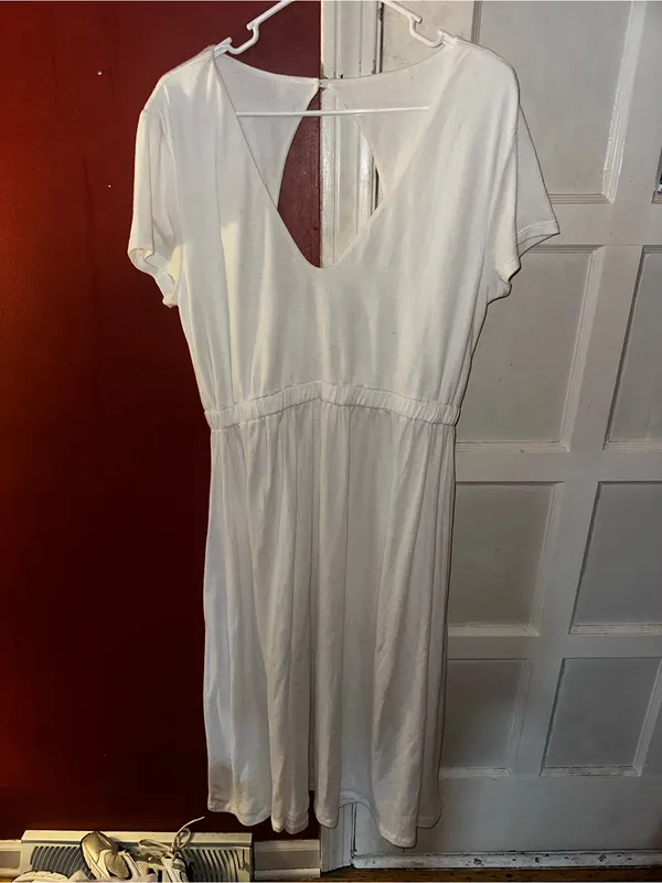 Beach Break White Dress XL Open Cutout Back Casual Beach Midi Coastal Cottage - Image 4
