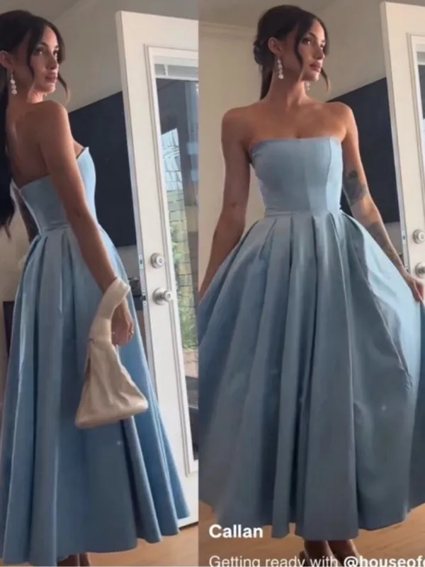 House of CB Audrey Tuscan Blue Midi Strapless Dress - Image 7