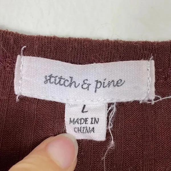 Stitch & Pine Red Brown Long Sleeve Button Up Crop Top Size L - Image 3