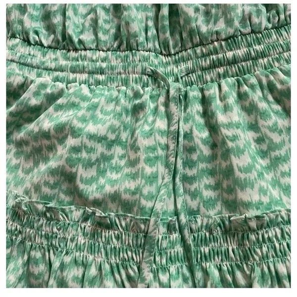 PINCH Womens Green White Printed Tiered Mini Dress Size S Smocked Ruffled Lined - Image 5