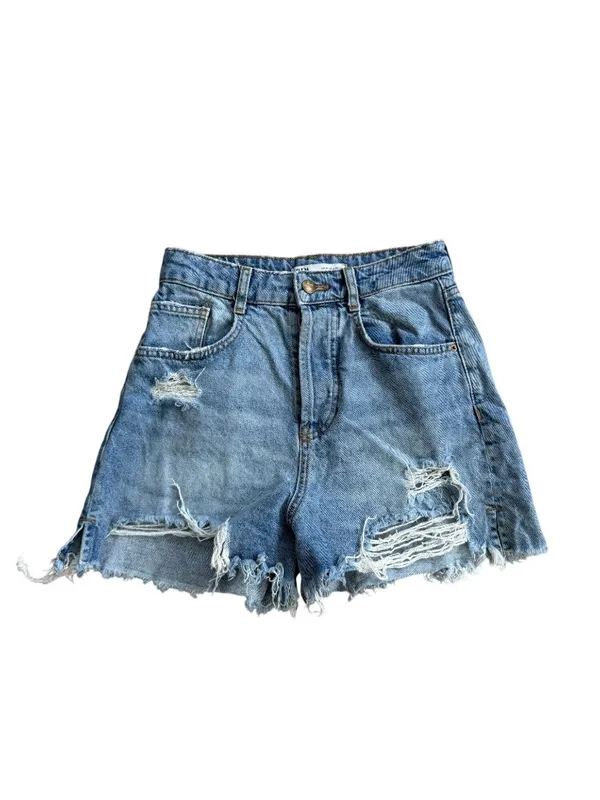 ZARA Cutoff Distressed Denim Shorts Size 2 - Image 5