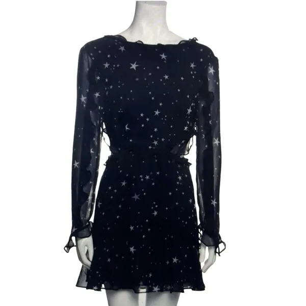 Fame & Partners Kye Star Print Ruffle Open Back Mini Dress Size 2 NWT - Image 8