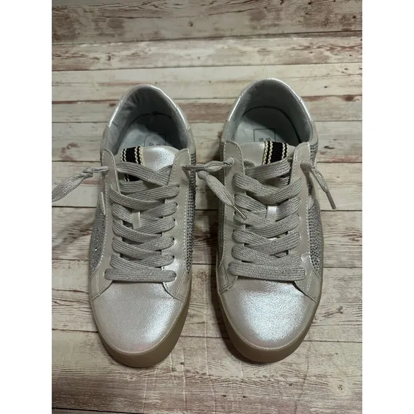 Shu Shop Paula Sneakers Women's Size 6.5 Ice Silver Rhinestone Bling Lace Up - Image 3