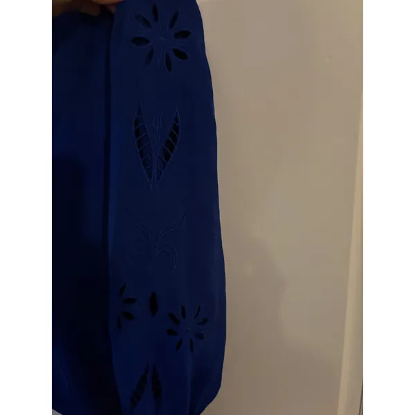 Hawthorn Blue V Neck 3/4 Sleeve Laser‎ Cut Detail Blouse Women Large - Image 8