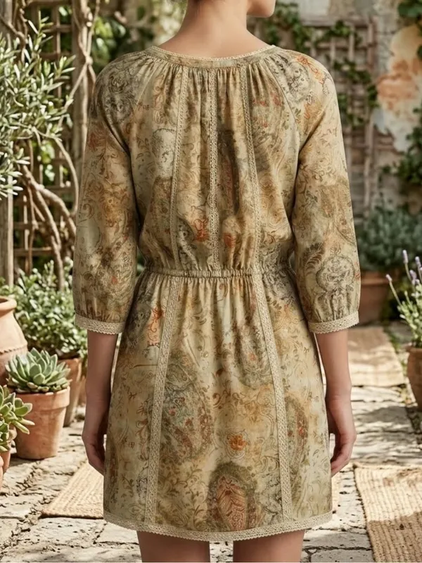 Denim & Supply Ralph Lauren Corduroy Peasant Dress Lace Trim Floral Botanical - Image 3