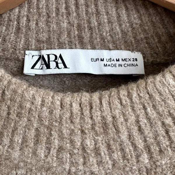 Zara Knit Mock Neck Top Sleek Cropped Brown Long Sleeve Pullover Sweater Size M - Image 3