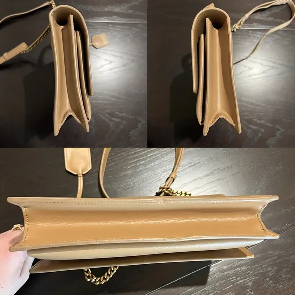 YSL Sunset Top Handle Medium Smooth Leather Shoulder Bag in Dark Beige - Image 8