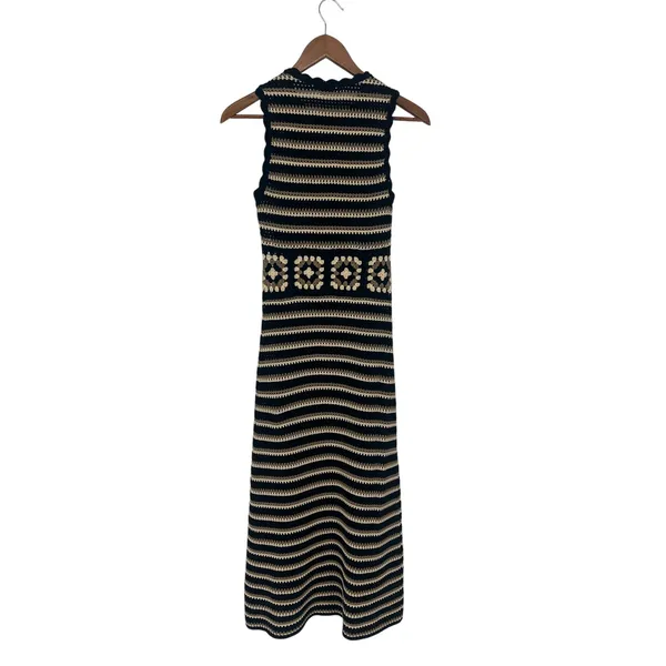 Rails Coco Crochet Knit Midi Dress Black Cream Brown‎ XS - Image 9