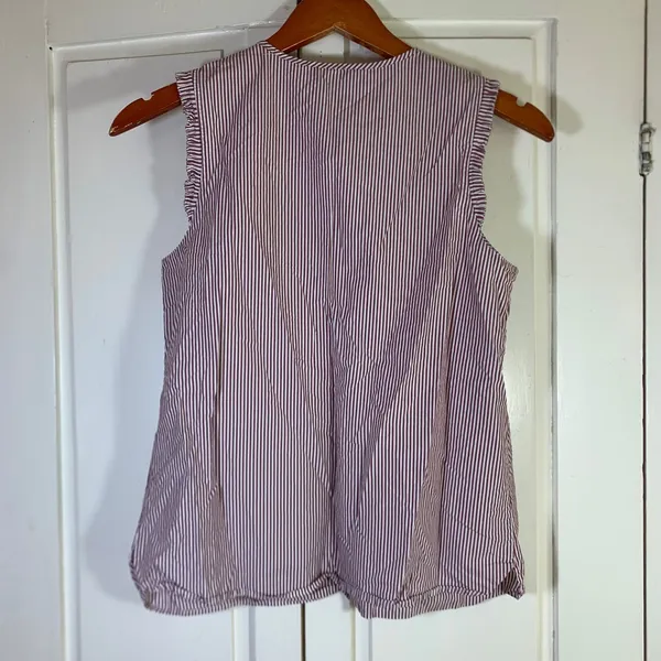 J.Crew Womens Burgundy White Striped Ruffle Sleeveless Cotton Blouse Top Size 2 - Image 8