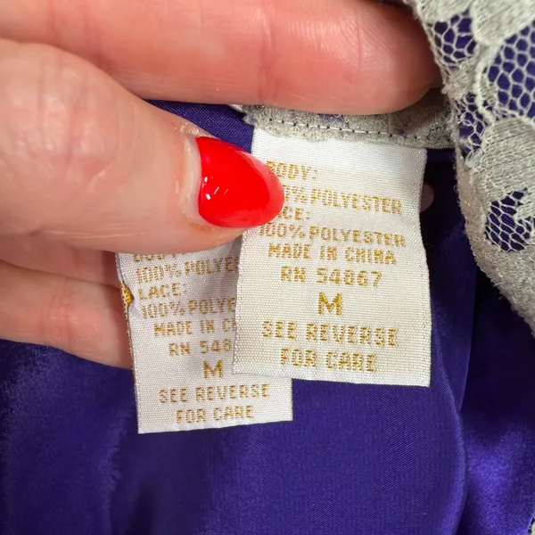 Victoria's Secret M Pajama Set Vintage Gold Label Purple Satin Lace Trim 2pc - Image 9