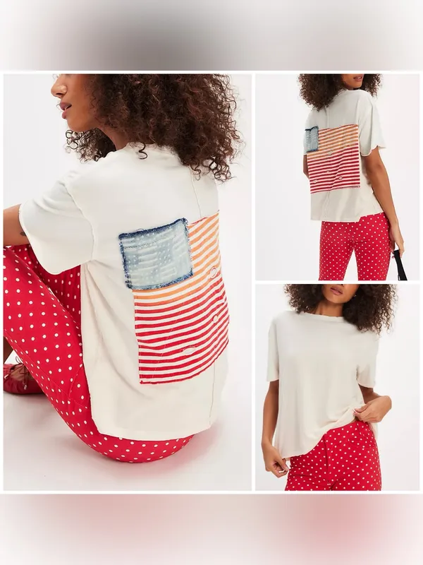 NWOT Free People Tricia Fix Americana Tee - ivory - XS - Image 2