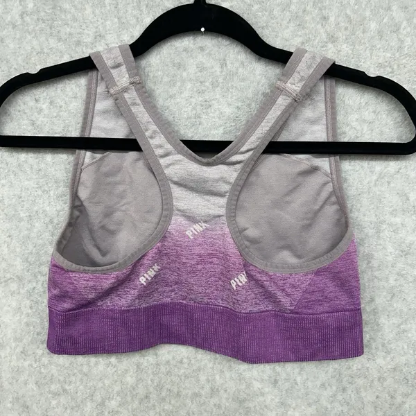 Victoria's Secret PINK Size L Sports Bra Purple Ombre Logo Racerback Seamless - Image 10