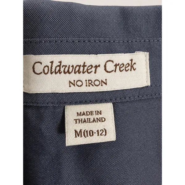 Coldwater Creek No Iron Blue Gray Cotton Button Front Shirt Blouse Womens Medium - Image 5